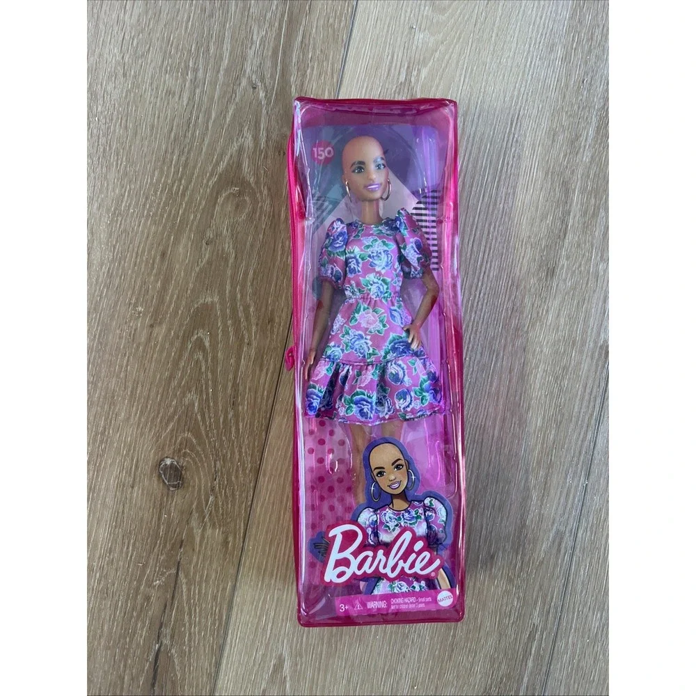 Barbie‎ Fashionistas Doll 150 No Hair Wearing Pink Floral Dress Bald Brand New